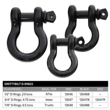 Load image into Gallery viewer, D-Ring 1/2 Inch 2 Ton Rating Black Smittybilt