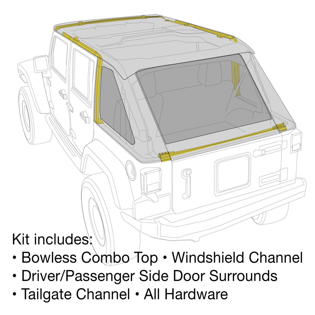 Jeep JKU Protek Bowless Top w/Tinted Windows Combo 2007-2018 Wrangler JK Unlimited 4-DR Black Smittybilt