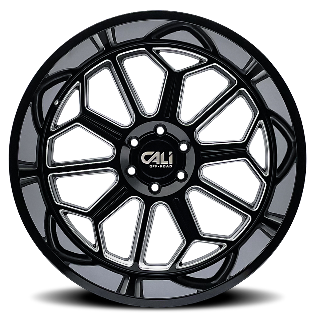 Cast Aluminum Wheels Auburn 9117 BM 20x10 Milled Gloss Black 5 On 127 Bolt Pattern -25 Offset Cali Offroad Wheels