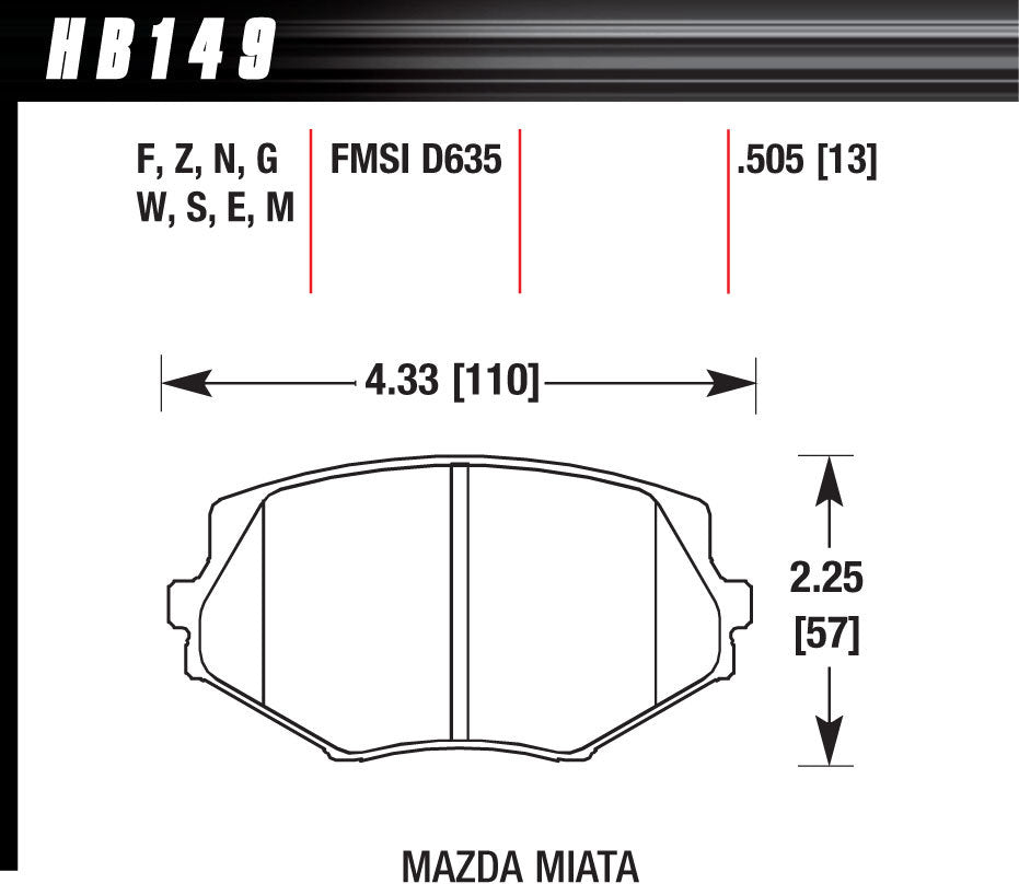 Brake Pads Front Mazda Miata MX-5 DTC-60 - Hawk Performance HB149G.505