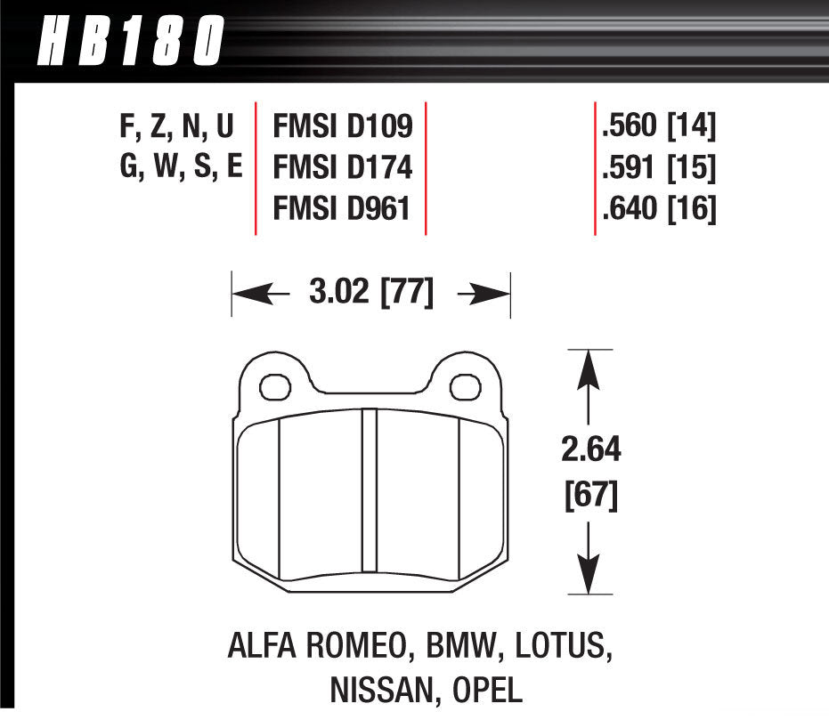 Performance Street Brake Pads (4) - Hawk Performance HB180F.560