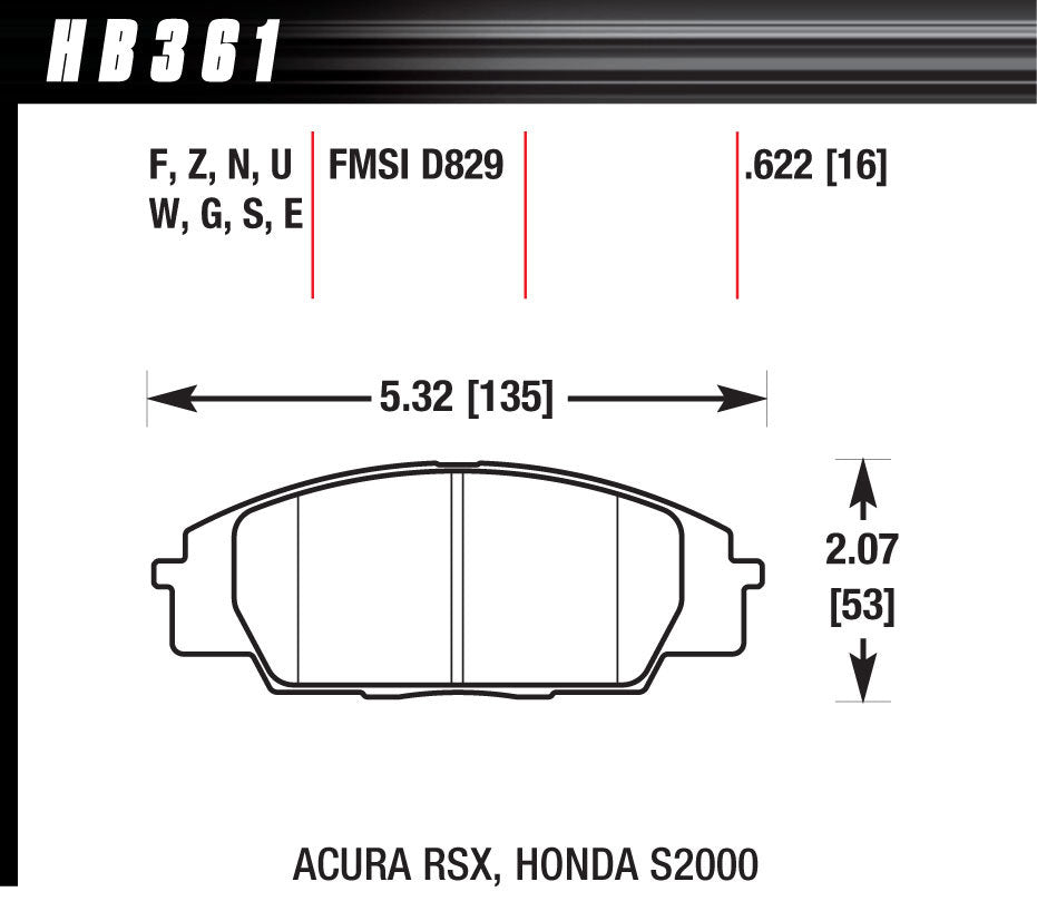 Street Brake Pads Front RSX / S2000 HP Plus - Hawk Performance HB361N.622