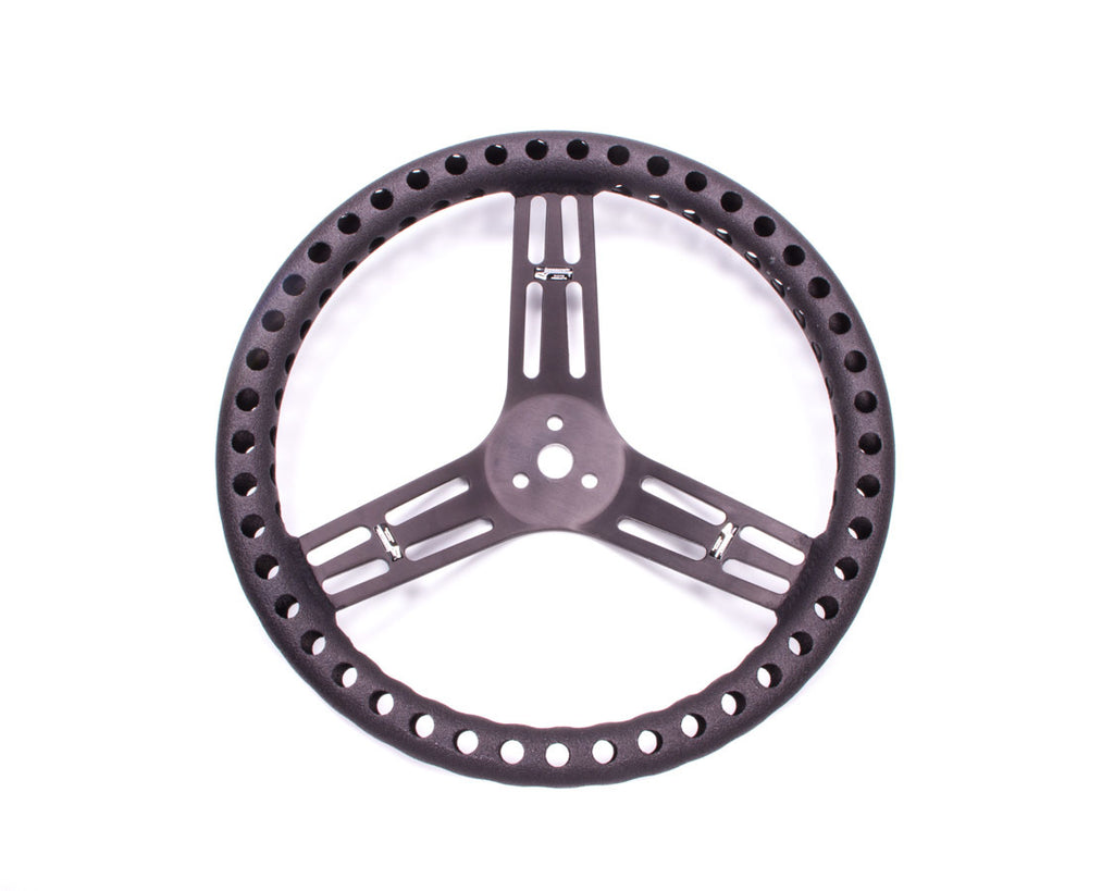 Streering Wheel 14in Dished Drilled Black - Longacre 52-56833