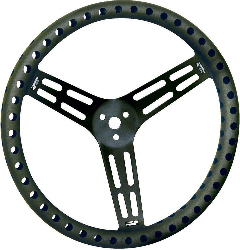 Steering Wheel 15in Dished Drilled Black - Longacre 52-56838