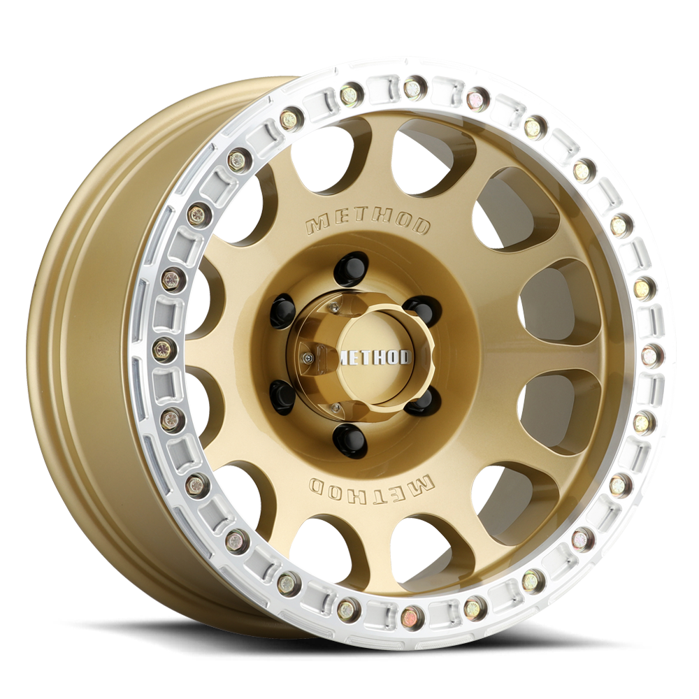 Aluminum Wheels 17x9 Beadlock MR105 Bolt Pattern 6 On 139.7 Offset -38 Lip Size 1.77 Gold GD Method