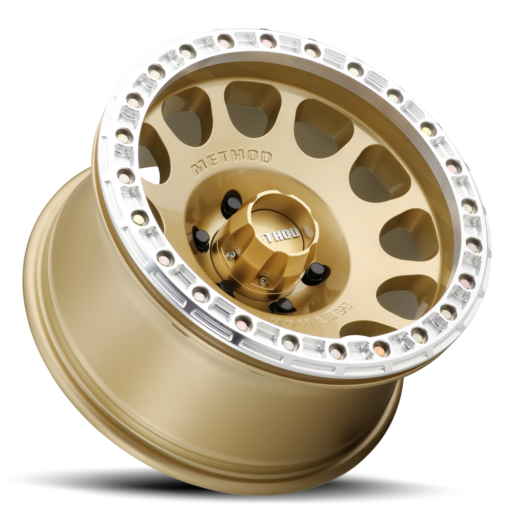 Aluminum Wheels 17x9 Beadlock MR105 Bolt Pattern 6 On 139.7 Offset -38 Lip Size 1.77 Gold GD Method