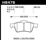 HPS Disc Brake Pad; 0.605 Thickness; w/Upper Notch And Spring; - Hawk Performance HB478F.605