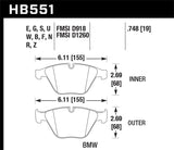 HPS Disc Brake Pad; 0.748 Thickness; - Hawk Performance HB551F.748