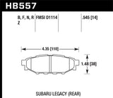 HPS Disc Brake Pad; 0.545 Thickness; - Hawk Performance HB557F.545